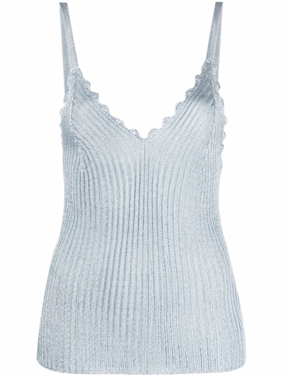 Ganni Sleeveless Rib-knit Top In Silver