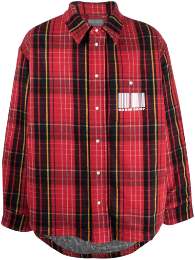 Vtmnts Barcode Flannel Shirt In Red Check