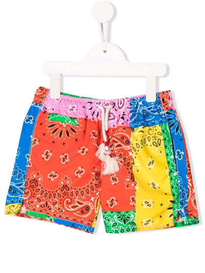 Mc2 Saint Barth Kids' Bandana-print Drawstring Shorts In Red