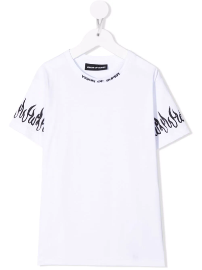 Vision Of Super Teen Flame-print Short-sleeved T-shirt In White