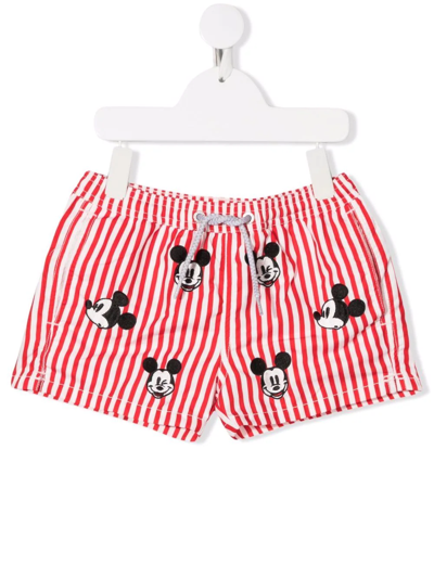 Mc2 Saint Barth Kids' Mickey Mouse Embroidered Swim Shorts In Red