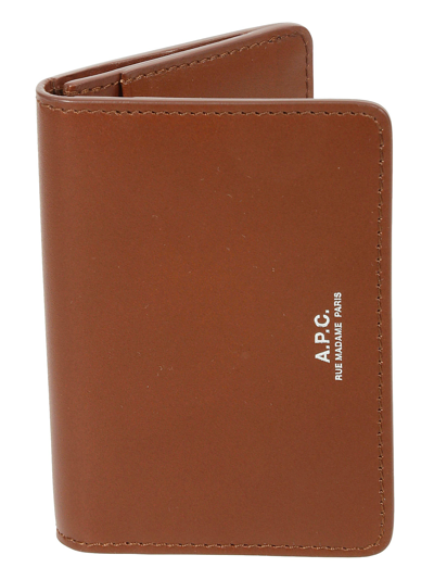 Apc A.p.c. Logo Printed Foldover Top Card Holder In Brown