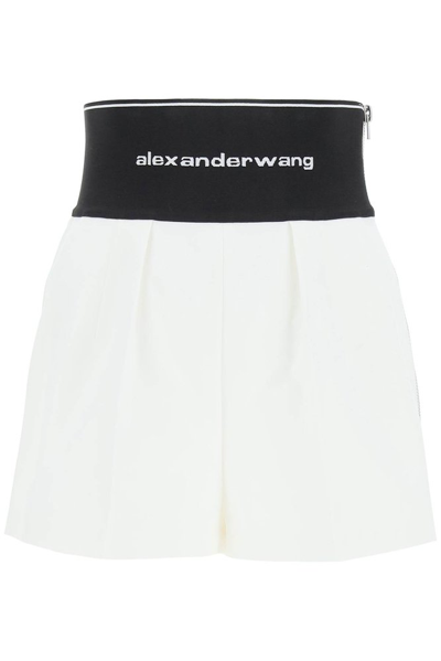 Alexander Wang Safari Shorts With Exposed Zipper & Logo In 110 Snow White