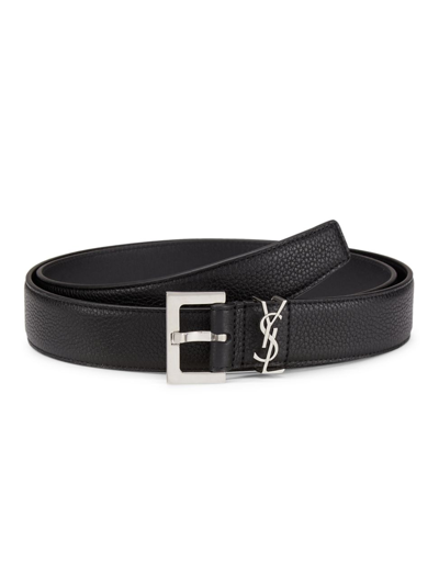 Saint Laurent 3cm Full-grain Leather Belt In Black