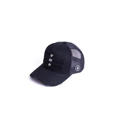 474 Co Men's 474 Black 3 Bars Distressed Trucker Hat - Black