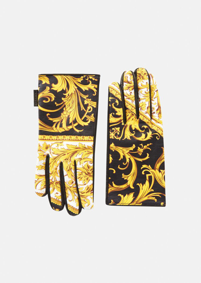 Versace Le Pop Classique Print Leather Gloves, Male, Black+gold, 8