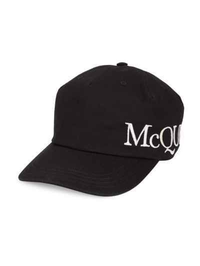 Alexander Mcqueen Oversized Logo Hat In Black Ivory