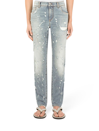 Dolce & Gabbana Distressed-effect Straight Jeans In Blue