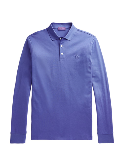 Ralph Lauren Purple Label Embroidered Long-sleeve Polo Shirt In Navy