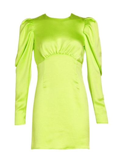 Andamane Hope Satin Puff-sleeve Minidress In Lime