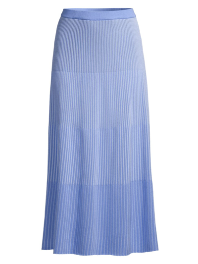 Misook Multistripe Pull-on Knit Midi Skirt In Ribbon Blue/iris Flower
