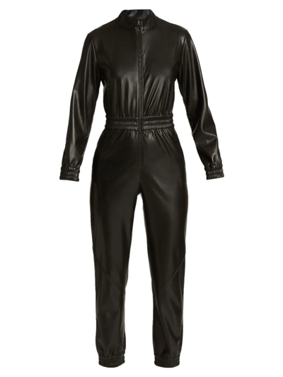 Alice And Olivia Levi Vegan Leather Jumpsuit In Black