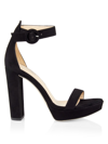 L AGENCE CECILE SUEDE ANKLE-STRAP SANDALS
