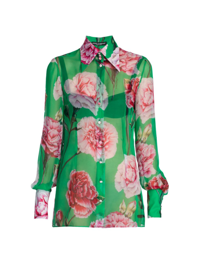 Dolce & Gabbana Floral-print Silk Georgette Shirt In Verde