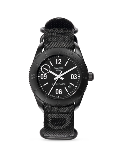 Tom Ford 002 43mm Stainless Steel And Recycled-canvas Jacquard Watch In Black