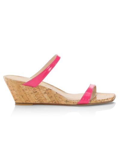 Stuart Weitzman Women's Aleena Patent Leather & Cork Wedge Mules In Magenta