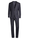 Hugo Boss 3-piece Patterned Wool Slim-fit Suit In Dark Blue