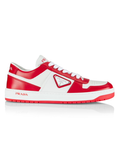 Prada White And Red Downtown Leather Sneakers In Bianco+laccato