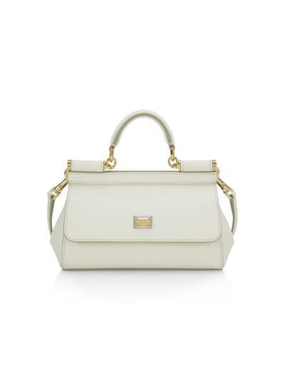 Dolce & Gabbana Women's Small E/w Sicily Leather Top Handle Bag In Bianco