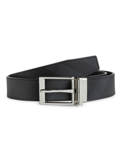 Burberry Men's London Check Canvas Belt In Dark Charcoal