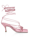 Andrea Wazen Mandaloun Metallic Leather Wraparound Sandals In Metallic Pink