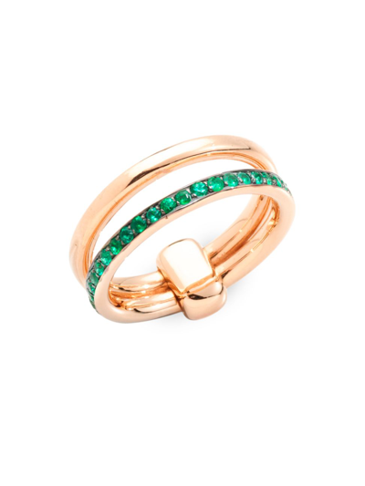 Pomellato 18kt Rose Gold Iconic Emerald Double Band Ring
