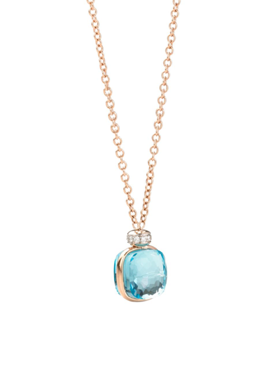 Pomellato Nudo Classic Rose Gold Sky Blue Topaz Necklace With Diamonds In Blue/rose Gold