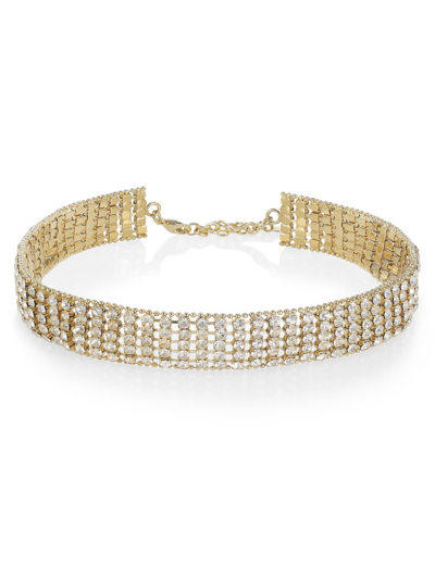 Saint Laurent Rhinestone Knitted Choker In Oro