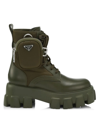 Prada Women's Monolith Leather & Nylon Lug-sole Combat Boots In Militare