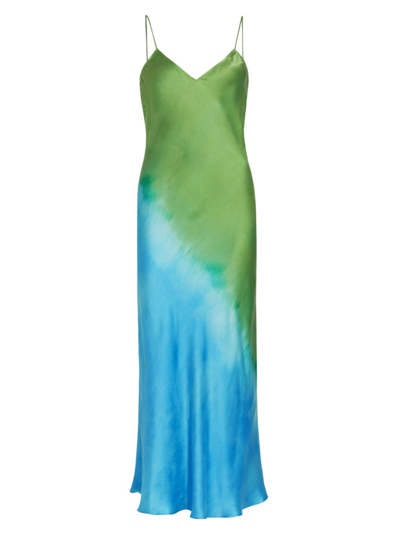 Alejandra Alonso Rojas Hand Dip-dyed Silk Midi Dress In Green Blue ...