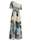 Amsale Floral Chiffon Dress In Ocean Blue