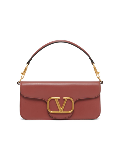 Valentino Garavani Brown Vlogo Baguette Leather Shoulder Bag In Neutrals