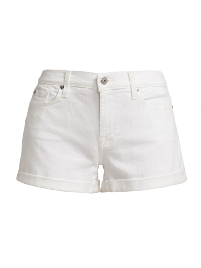 7 For All Mankind Low-rise Stretch Denim Rolled Shorts In White