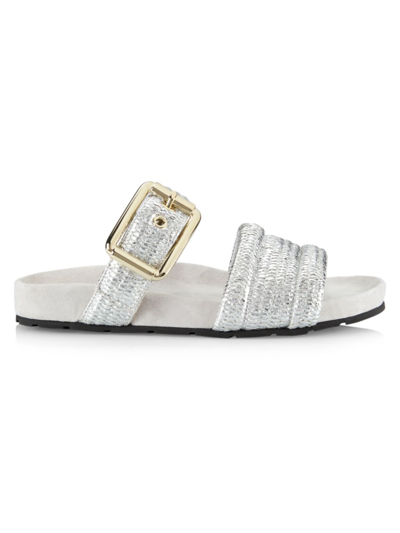 Bettina Vermillon Emili Sindlev X  Buenavista Metallic Raffia Double-strap Slides In Silver