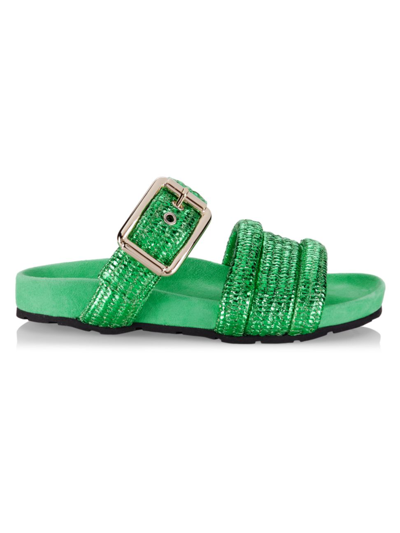 Bettina Vermillon Emili Sindlev X  Buenavista Metallic Raffia Double-strap Slides In Green