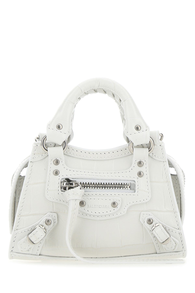 Balenciaga White Leather Super Nano Neo Classic Handbag  White  Donna Tu