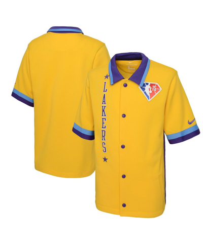 Nike Kids' Men's  Gold, Purple Los Angeles Lakers 2021/22 City Edition Therma Flex Showtime Short Sleeve Fu