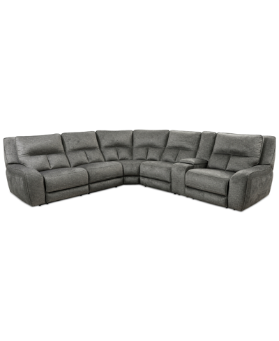 Furniture Closeout! Terrine 6-pc. Fabric Sectional With 2 Power Motion Recliners And 1 Usb Console, Created Fo In Alton Gull