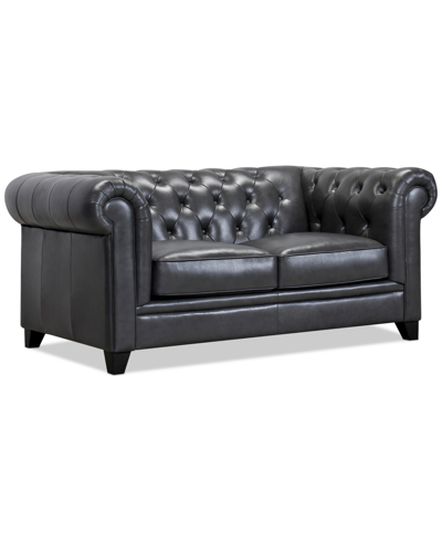 Furniture Closeout! Ciarah Chesterfield Leather Loveseat, Created For Macy's In Pewter
