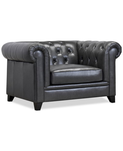 Furniture Closeout! Ciarah Chesterfield Leather Chair, Created For Macy's In Pewter