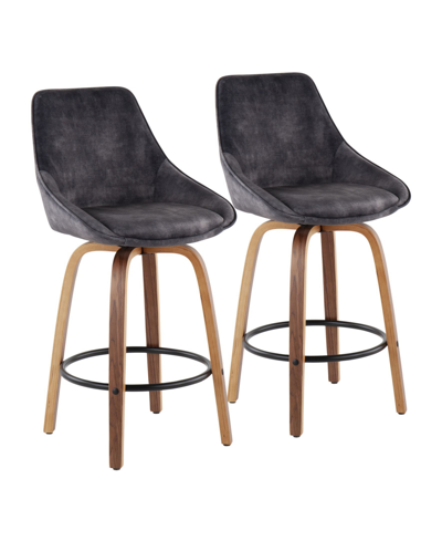 Lumisource Diana Velvet Counter Stool - Set Of 2 In Gray