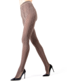 Memoi Women's Crossing Diamond Patterned Sweater Tights In Light Taupe Heather