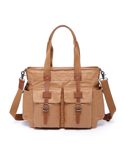 Tsd Brand Urban Light Coated Canvas Tote Bag In Khaki