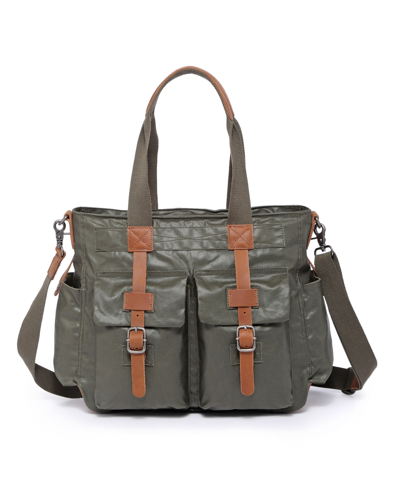 Tsd Brand Urban Light Coated Canvas Tote Bag In Army Green