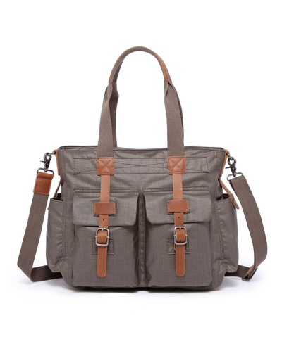 Tsd Brand Urban Light Coated Canvas Tote Bag In Olive