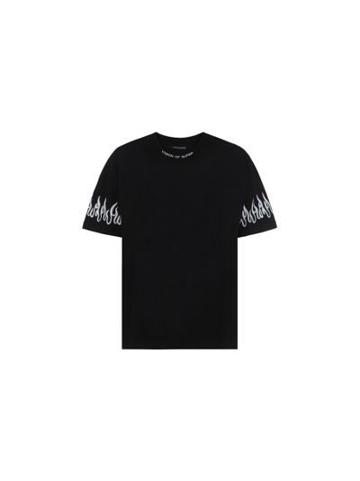 Vision Of Super Black Tshirt Embroidered White Flame
