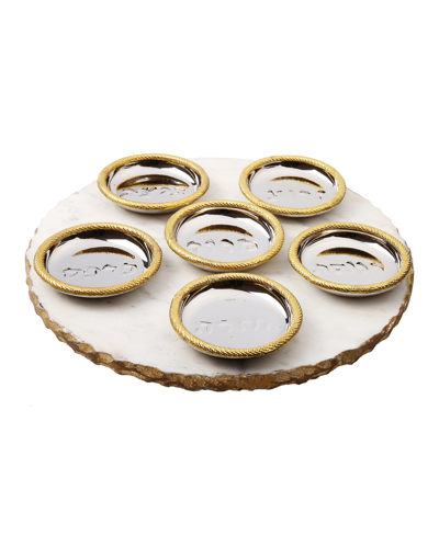 Classic Touch 11" Round Seder Tray With Bowls Set, 7 Pieces In White