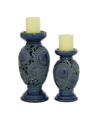 Rosemary Lane Ceramic Eclectic Candle Holder, Set Of 2 In Blue