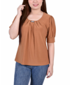 Ny Collection Plus Size Short Sleeve Balloon Sleeve Top With Hardware In Meerkat
