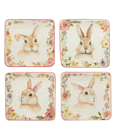 Certified International Easter Garden 6" Assorted Square Canape Plates, Set Of 4 In Multicolor